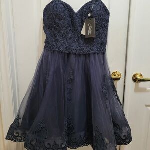 Sophisticated Lace Strapless Dress in Charcoal